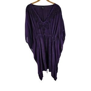 Pams Collection‎ Purple Embroidered Kaftan Tunic Boho Beach Cover Up Free Size